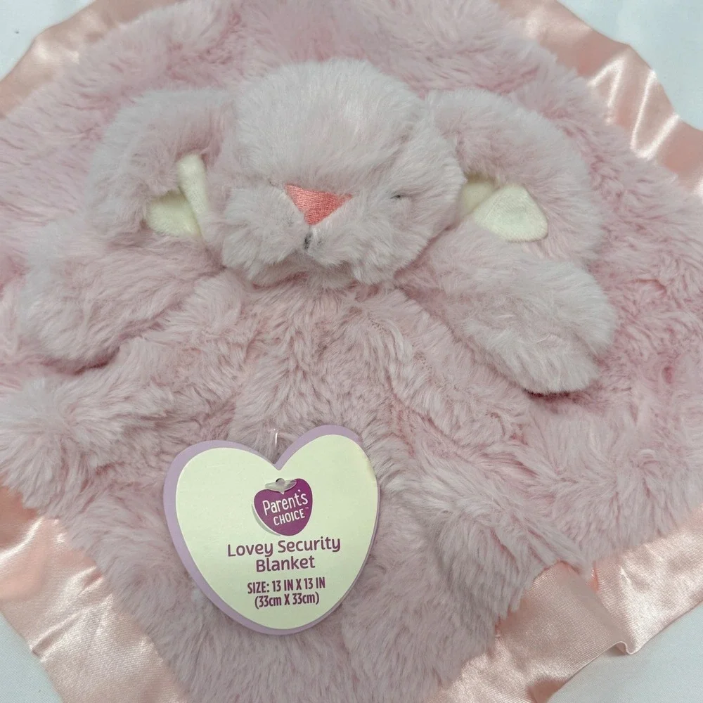 Parents Choice Pink Bunny Lovey Security Blanket Plush Satin Trim New